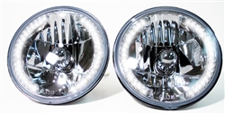 11967 - 1981 Camaro Halogen Crystal Halo Headlight Assemblies Set, 7 Inch with CLEAR 34 LED Auxiliary Bulbs, Pair