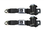 Image of 1974 - 1981 Camaro Black  REAR 2-Point Retractable Seat Belts Set with OE STYLE GM Push Buttons