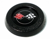 Black Horn Cap with Crossed Flags Emblem for Wood or Comfort Grip Steering Wheels