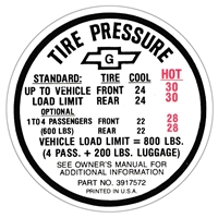 1967 Camaro Tire Pressure Decal, Convertible SS, Built Date After 11-16-66, 3917572 | Camaro Central