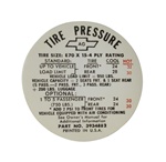 1968 Camaro Tire Pressure Decal, Z28, 3934882 | Camaro Central