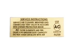 1967 - 1969 Camaro Air Cleaner Service Instructions Decal, Open Element Breather