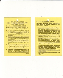 1967 - 1969 Camaro Instruction Information Tag, Cruise Control | Camaro Central