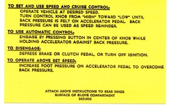 1967 - 1969 Camaro Instruction Information Decal, Cruise Control | Camaro Central