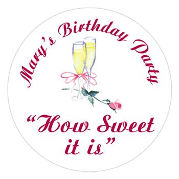 Birthday Champagne Glasses Rose Label