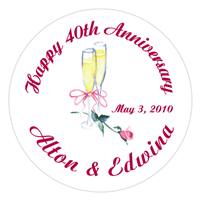 Anniversary Champagne Glasses Rose Label