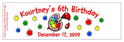 Childrens Birthday Paint Water Bottle Labels