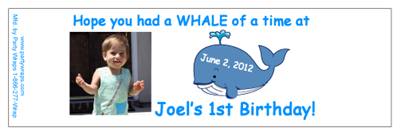 Childrens Birthday Whale Water Bottle Labels