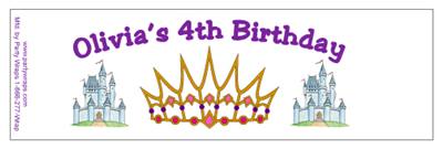 Childrens Birthday Princess Crown Water Bottle Labels