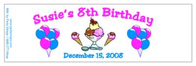 Childrens Birthday Ice Cream Water Bottle Labels