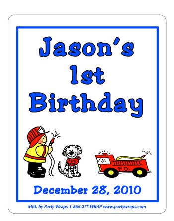 Childrens Birthday Fireman Label