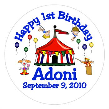 Childrens Birthday Circus Tent Label