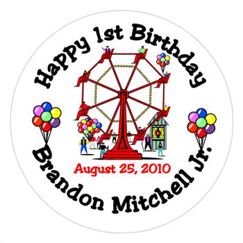 Childrens Birthday Ferris Wheel Label