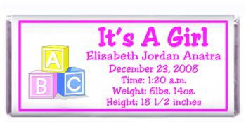 Birth Announcement Blocks Candy Bar