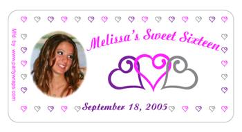 Sweet 16 Photo Triple Hearts Stars Label