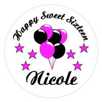 Sweet 16 Balloons & Stars Label
