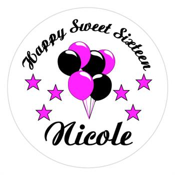 Sweet 16 Balloons & Stars Label