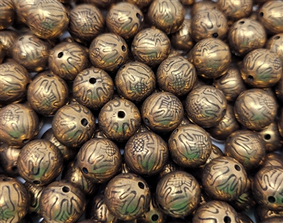 10mm Round Metallic Antique Gold Plastic Flower Beads, 100 ct