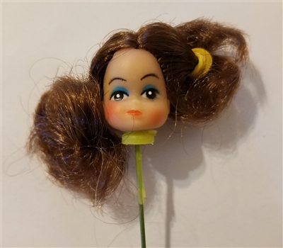 Small 1" Brunette Hair Female Vinyl Doll Head Wire Pick