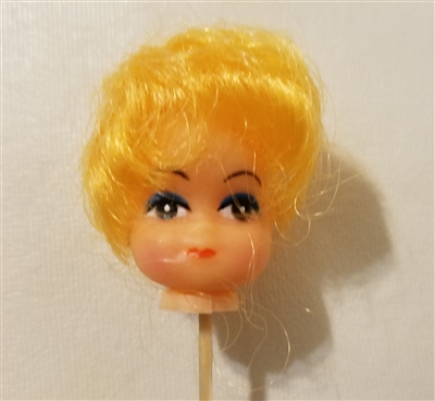 Small 1" Short Blonde Hair Female Vinyl Doll Head Wire Pick