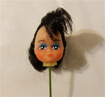 Small 1" Black Hair Female Vinyl Doll Head Wire Pick