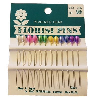 2" Multi-Color Pear-Shaped Pearlized Head Florist Pins, 12 per card