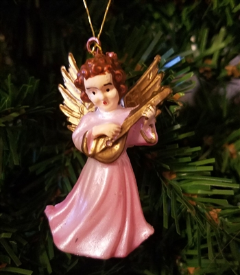 2" Miniature Pink Painted Plastic Angel Christmas Ornament
