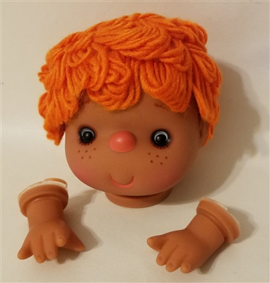 Large Vinyl Orange Yarn Doll Head with Hands