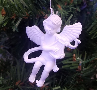 2" White Plastic Angel with Harp Christmas Ornament