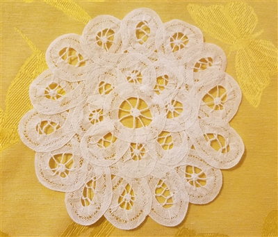 6" Battenburg Lace White Round Crochet Doilies, 12 ct