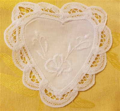 4" Battenburg Lace White Cotton Heart Shape Crochet Doilies, 12 ct