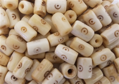 11mm Oval Circle Dot Pattern Genuine Bone Beads, 12 ct Bag