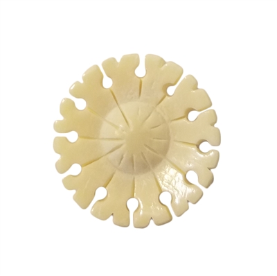 Round Flower Hand-Carved Genuine Bone Bead Pendant, 4 ct Bag