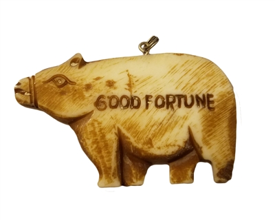 Pig "Good Fortune" Hand-Carved Genuine Bone Bead Pendant