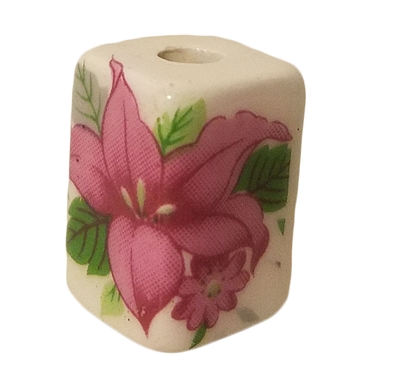 19mm Rectangular Painted Floral Ceramic Beads 4ct Bag