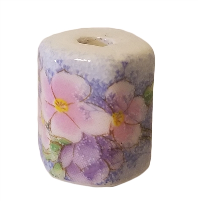 17mm Beveled Painted Floral Ceramic Beads 4ct Bag