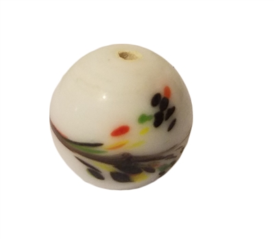 13mm White Hand-Painted Asian Oriental Glass Beads, 8ct Bag