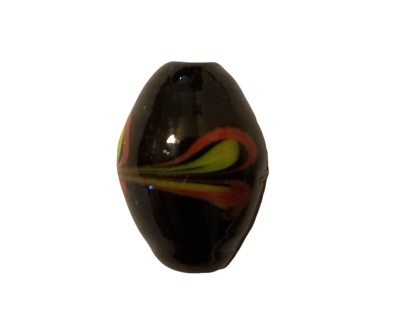20mm Black, Red & Lime Oval Glass Lampwork Beads, 4ct Bag