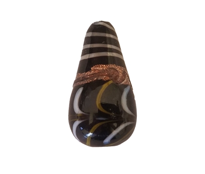 28mm Teardrop Black & White Striped Pattern Glass Lampwork Beads, 4ct Bag