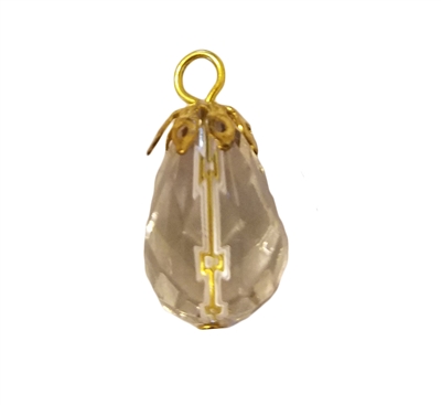 16mm Gold Filigree Capped Clear Crystal Faceted Teardrop Acrylic Pendants, 4ct Bag