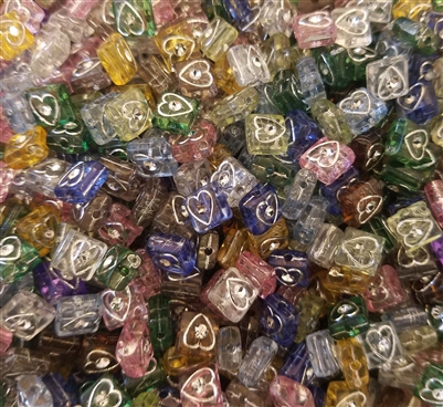 7mm x 7mm Square Heart Diamonettes Rhinestone Plastic Beads, 100 ct Bag
