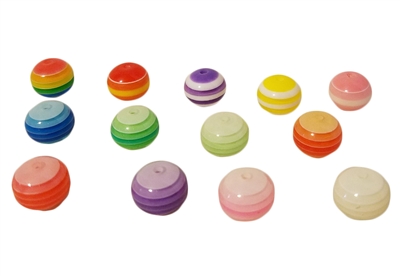 12mm Round Striped Resin Rainbow Beads 100ct Bag