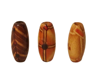 8x17MM Ethnic Patterned Oval Wood Beads 100ct Bag