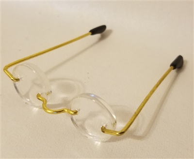 Pair of 2" Gold Metal Wire Rim Eye Glasses with Lenses for Dolls