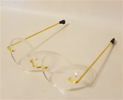 Pair of 3" Gold Metal Wire Rim Eye Glasses with Lenses for Dolls
