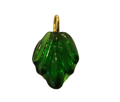 Emerald Green Pressed Leaf Glass Drop Charms, 4ct Bag