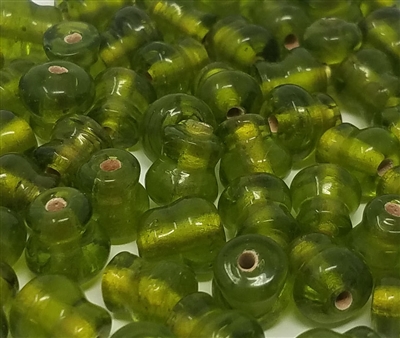9mm Transparent Green Asymmetrical Bicone Glass Beads, 8ct Bag