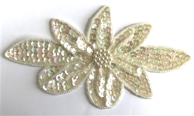 Large Flower Blossom Beaded Sequined Sew-On Applique