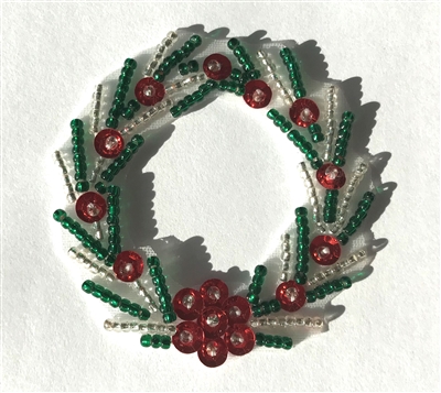 Small Christmas Wreath Beaded Sequined Sew-On Applique