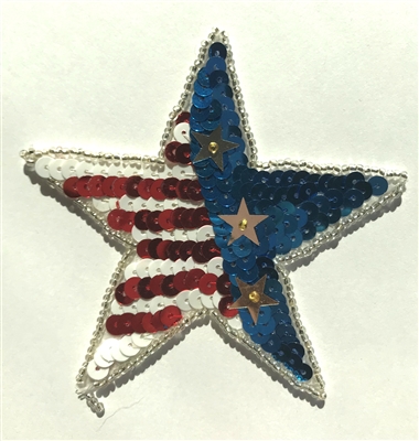 Patriotic USA Star Beaded Sequined Sew-On Applique